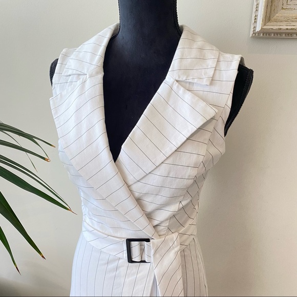 CUE Size 4 White striped Faux Wrap Cotton Summer Dress with Belt Light Stretch - Picture 6 of 10